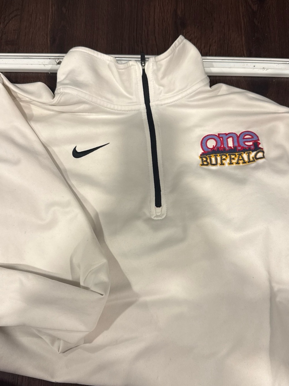 Nike Cream Quarter-Zip Pullover with Black Trim and Multicolor Embroidery